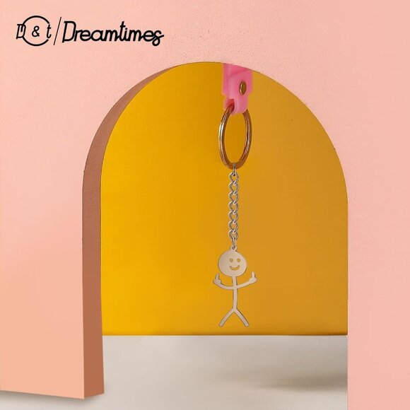 🆕 Women Silver Smiley Face Figurine Sign Language Keychain StickmanTrend Bag - Picture 6 of 9